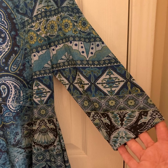 ONE WORLD Vibrant Blue and Green Tunic - Picture 4 of 9